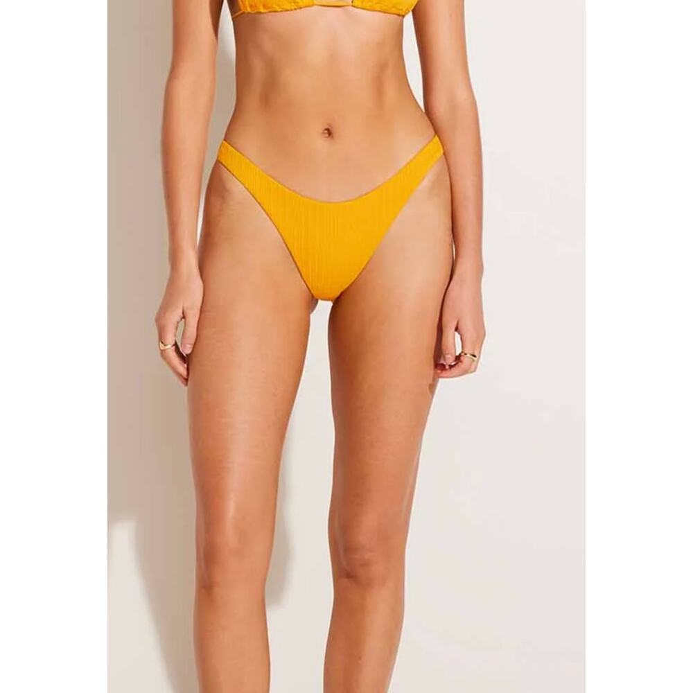 Vitamin A California High Leg Swim Bottoms - Sunflower Yellow Pucker Rib Small